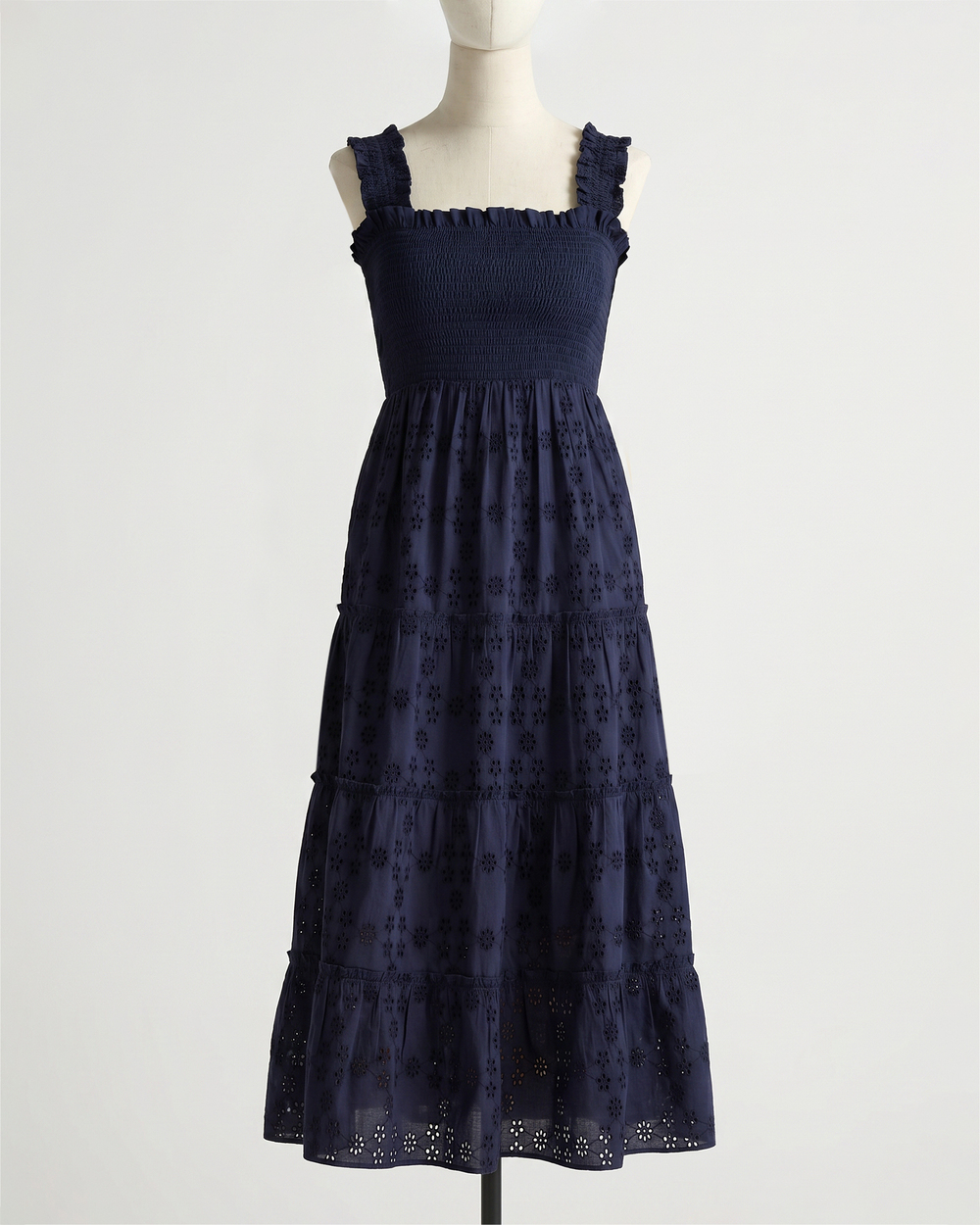 100% Organic Cotton Eyelet Smocked Midi Dress